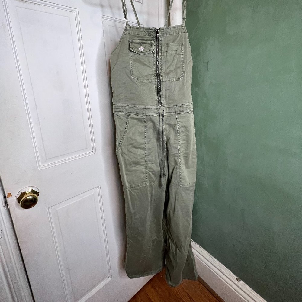 Hudson Denim Leverage Jumpsuit Size M Green Overalls Cropped Wide Leg